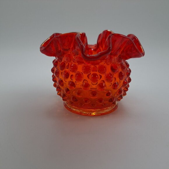 Fenton Art Glass Crimped Vase Hobnail Amberina Ruffled Edge Collectible - Picture 5 of 11